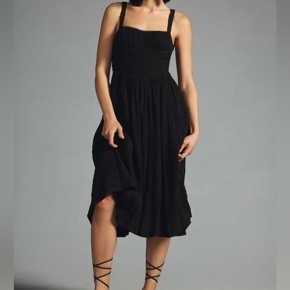 Anthropologie Dresses & Skirts - ANTHROPOLOGIE Black Smocked textured midi dress